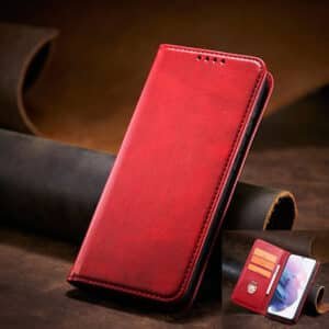 Кожен тефтер с магнитен капак за Xiaomi 12 - Червен