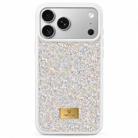 Кейс за телефон с камъни за iPhone 18 Pro – Бял